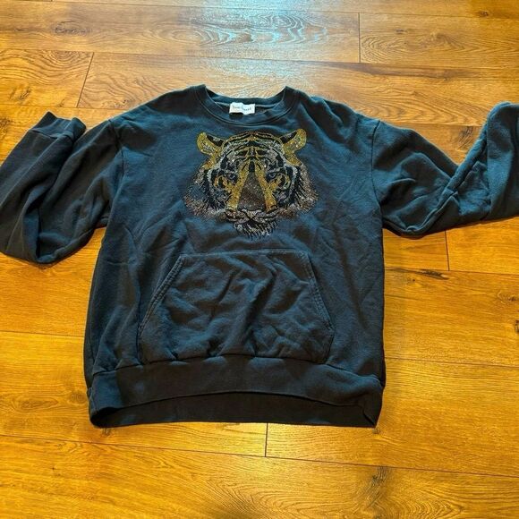 Yvette Mandell Rare Black Rhinestone Embellished Tiger Crewneck Sweatshirt - Picture 3 of 7